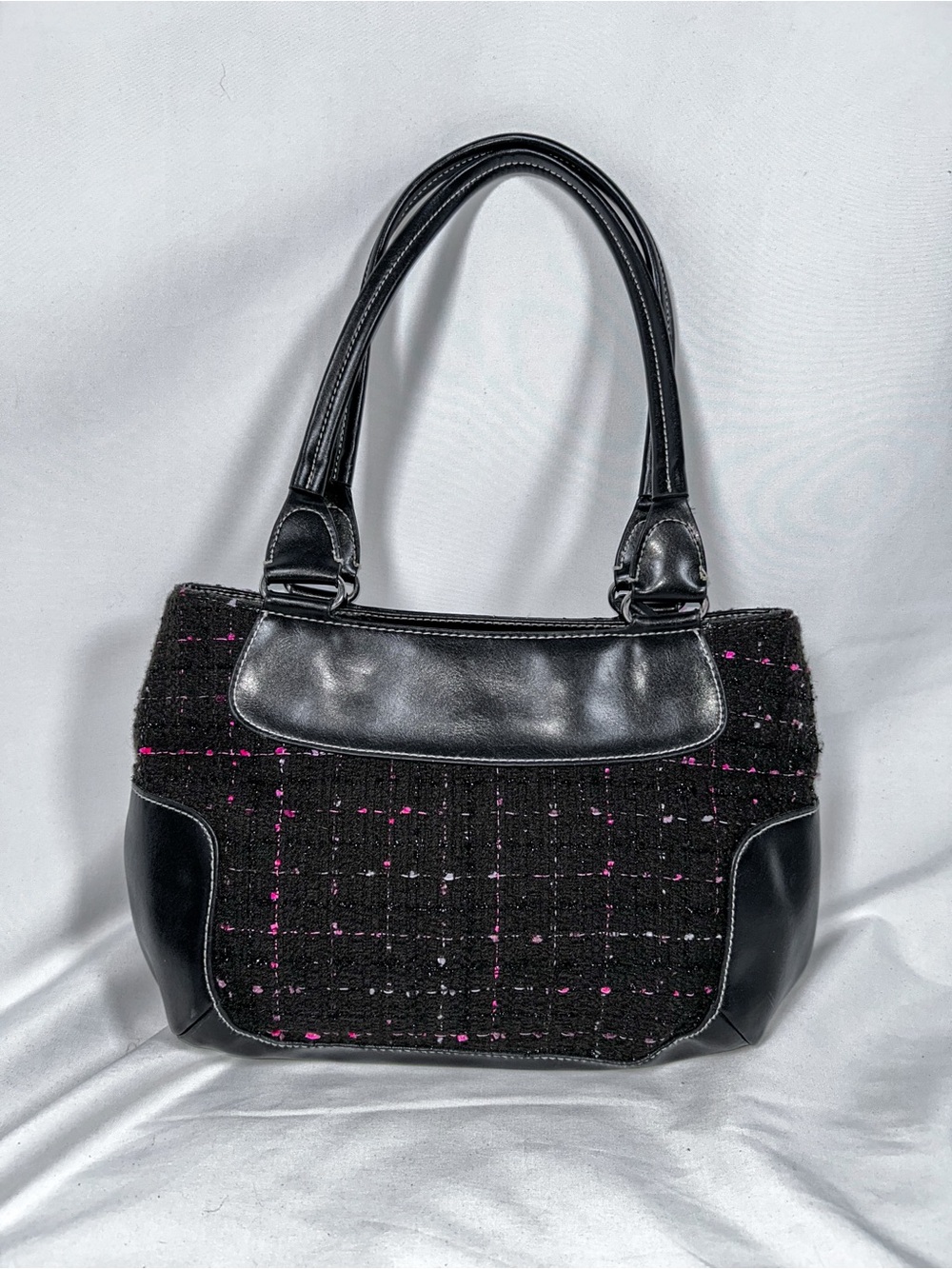 Y2K Villager by Liz Claiborne Tweed Faux Leather Handbag